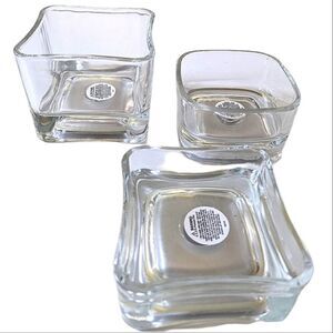 Set of 3 Modern Glass Cube Votive Tea Light Candle Holders